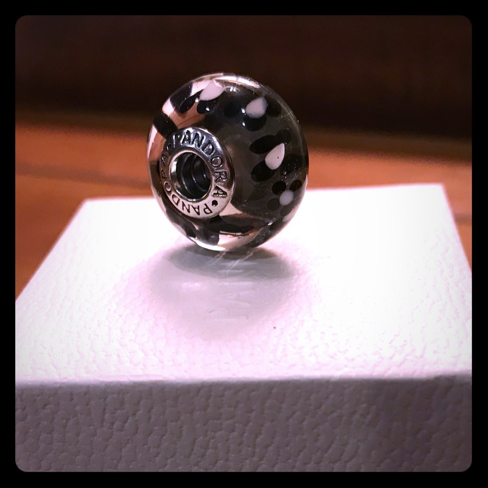 Pandora Retired XL Murano Glass Black Blossoms